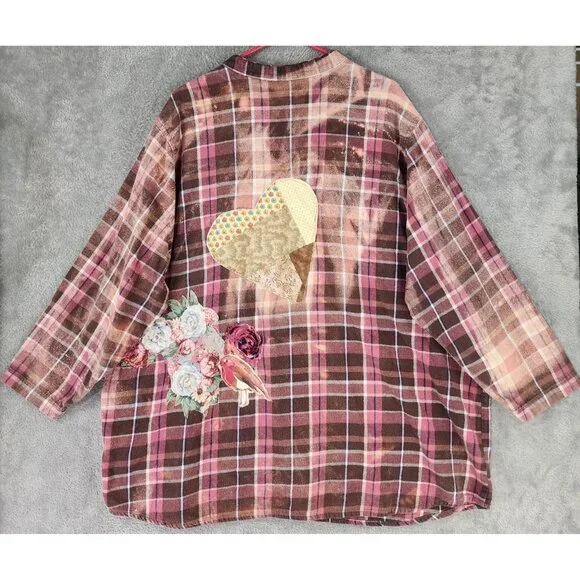 Mainstreet Blues Shirt Womens 3X Multicolor Bleached Flannel Patchwork Vintage - Picture 2 of 10